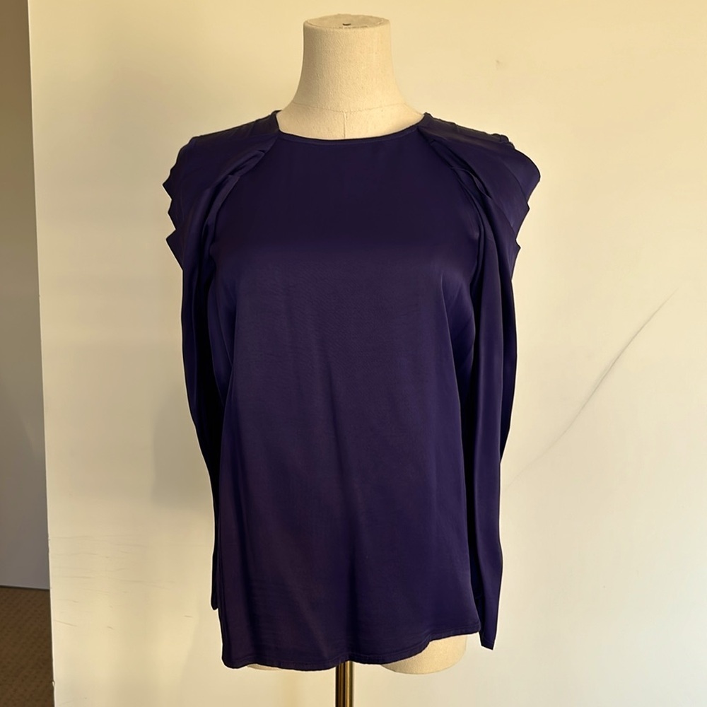 Size S Zara satin purple long sleeve blouse with ruffles on shoulders